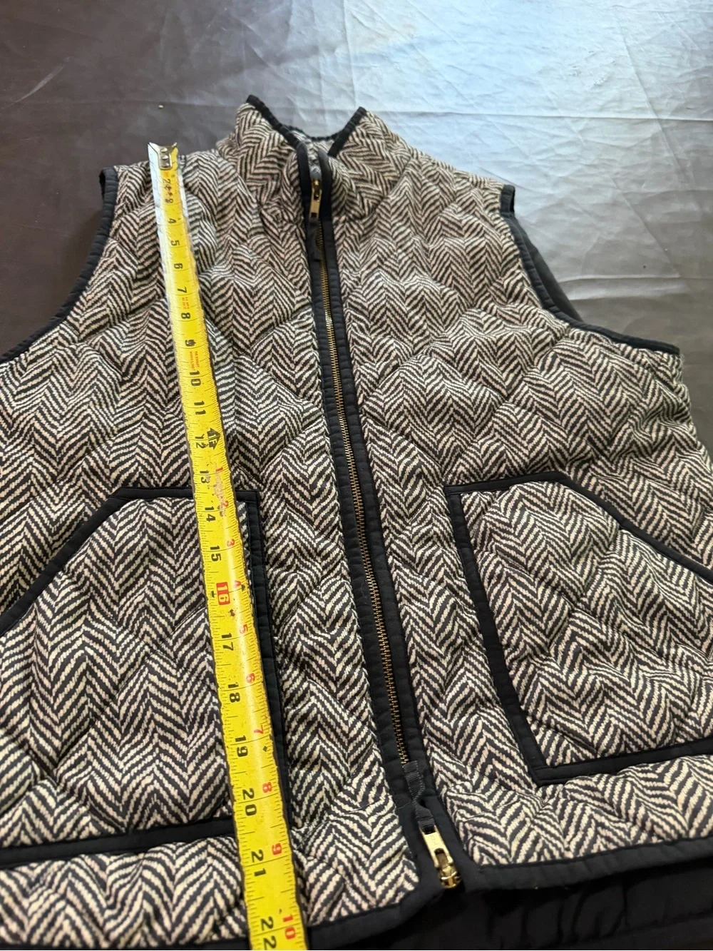 J. Crew Quilted Herringbone Vest in Black and Cream